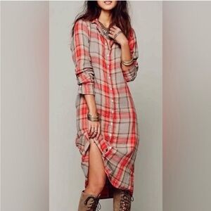 Free People X CP Shades long checkered/ plaid dress/tunic cottagecore boho sz M